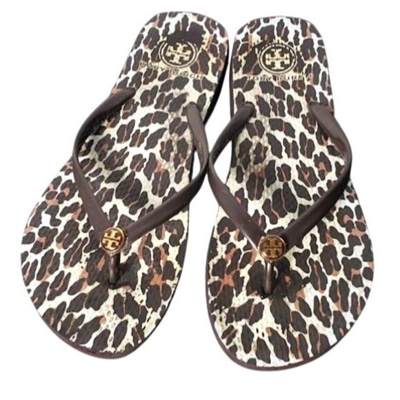 Tory Burch Women's Leopard Flip Flops Size 7 Brown - Picture 3 of 8